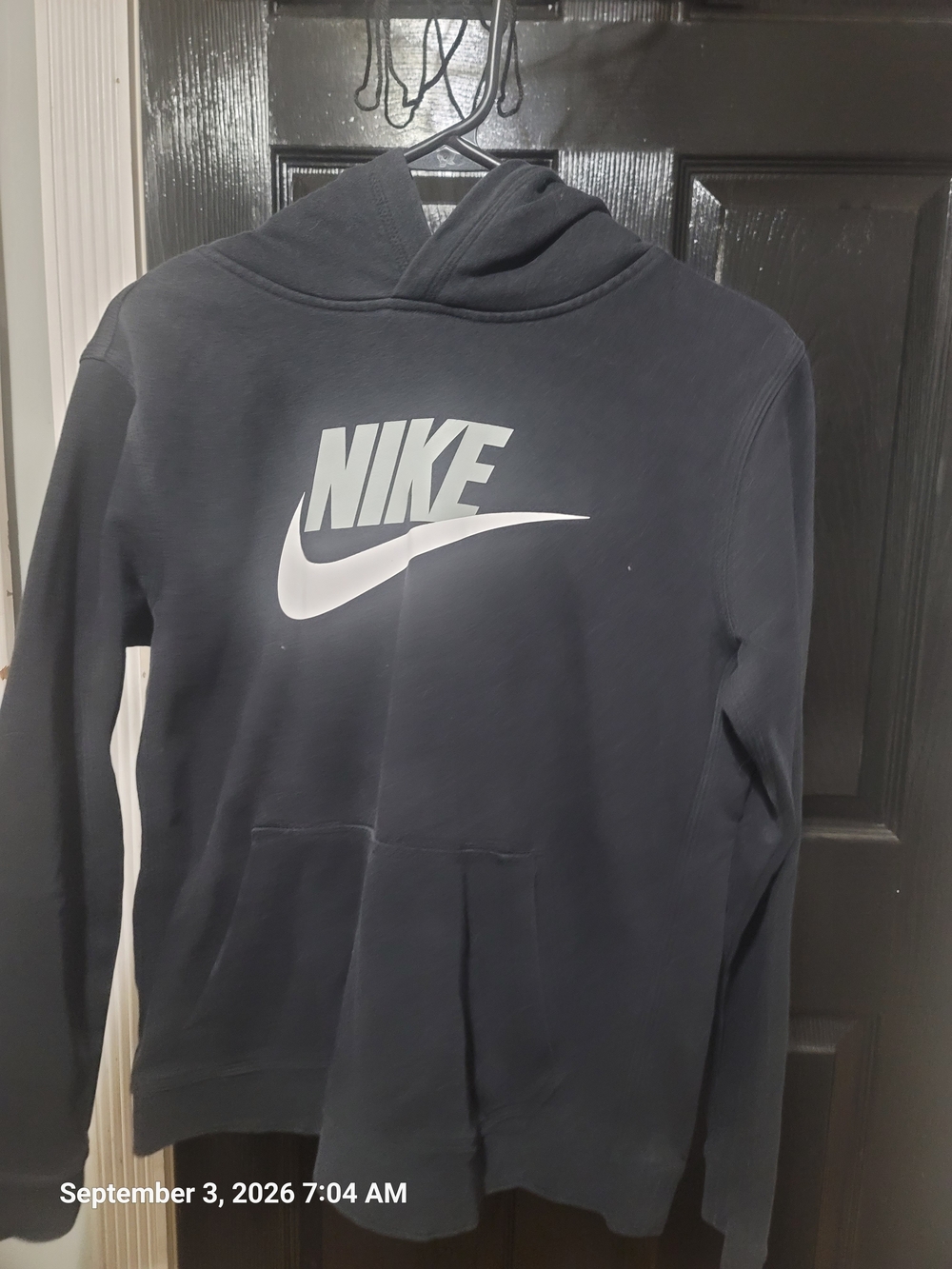 Nike Kids' Black Crewneck Hoodie with White Swoosh